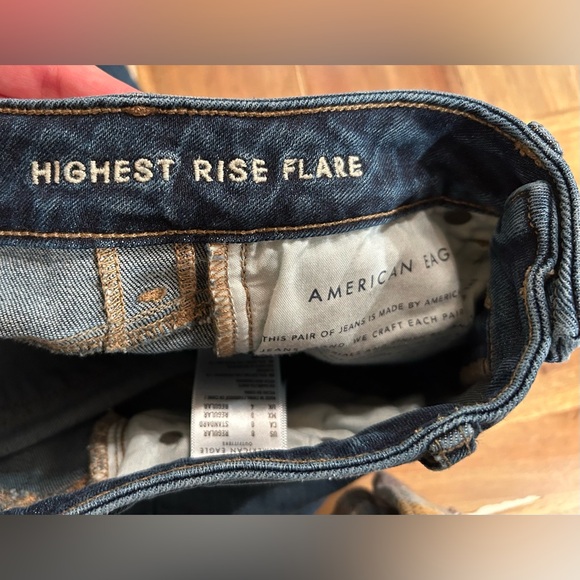 American Eagle Highest Rise Flare Jeans 0 Raw Hem Stretch 70s Boho Festival - Picture 8 of 10